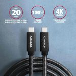   KÁBEL - USB 3.0 C-C kábel, 10 Gbps, 1.0m, fekete, 100W, Axagon