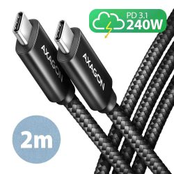 KÁBEL - USB 2.0 C-C kábel, 2.0m, Axagon, fekete, 240W