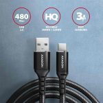   KÁBEL - USB 2.0 A-C kábel, 1.0m, Axagon, fekete, szövet borítású, 3A