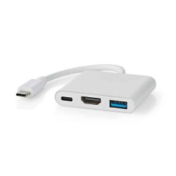 KELLÉK - Dokkoló, USB-C (5 Gbps) apa -> HDMI/1xUSB3.0/1xUSB-C, Nedis, fehér