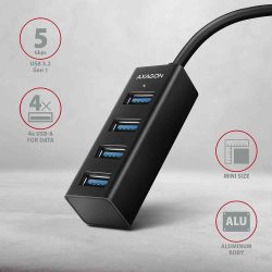 USB - HUB, 4 port, passzív, USB-C ( 5Gbps) -> 4 x USB-A, Axagon HUE-M1C