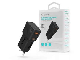 USB - USB töltő, hálózati, 1xUSB-C+1xUSB-A, 20W, Devia, +utazó adapter