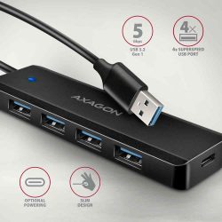 USB - HUB, 4 port, passzív, USB 3.0, Axagon HUE-C1A