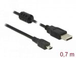   KÁBEL - USB 2.0 A-B MiniUSB kábel 5pin, 0.7m, Delock, fekete