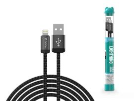 KÁBEL - USB 2.0 A-Lightning kábel, 1.0m, Devia Tube Gracious, szövet, fekete