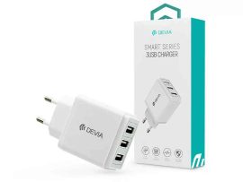 USB - USB töltő, hálózati, 3xUSB, 3.4A, Devia, fehér