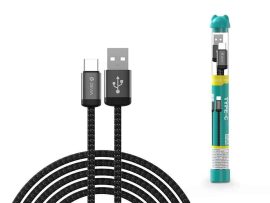 KÁBEL - USB 2.0 A-C kábel, 1.0m, Devia Tube Gracious, szövet, fekete, 2A