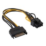   KÁBEL - Tápkábel - PCIexpress 6+2pin, Molex tápról alakít, 15cm